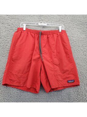 Patagonia Shorts Mens Medium Red Lightweight Nylon Swim Trunks Drawstring